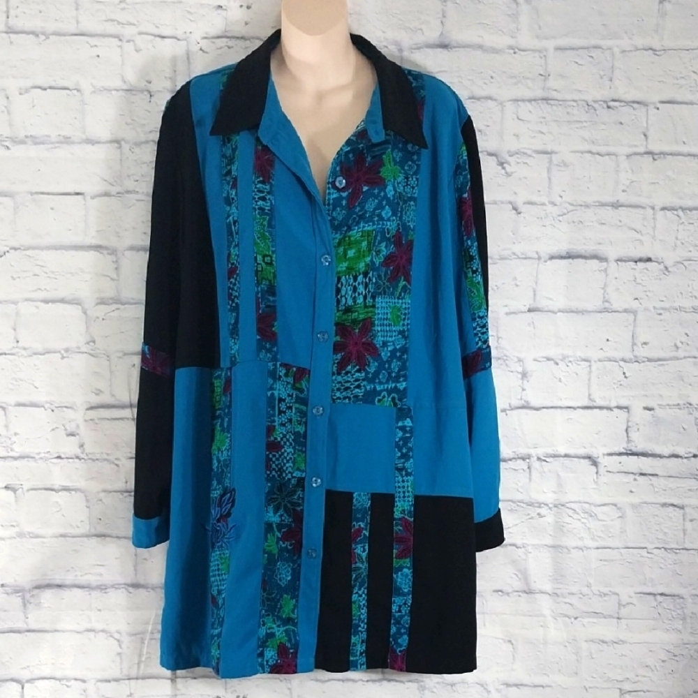 🔵BOGO FREE🔵 Brylane Woman Tunic Jacket Button Down Long Sleeve Sz 22W